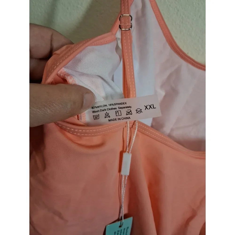NWT Tankini Swimsuit Top Layered Ruffles Retro Beach Pool Pink Women's Size XXL